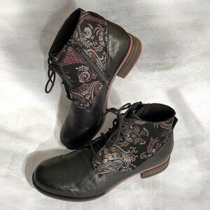 Josef Seibel Leather & Velvet Metallic Ankle Boots 7.5